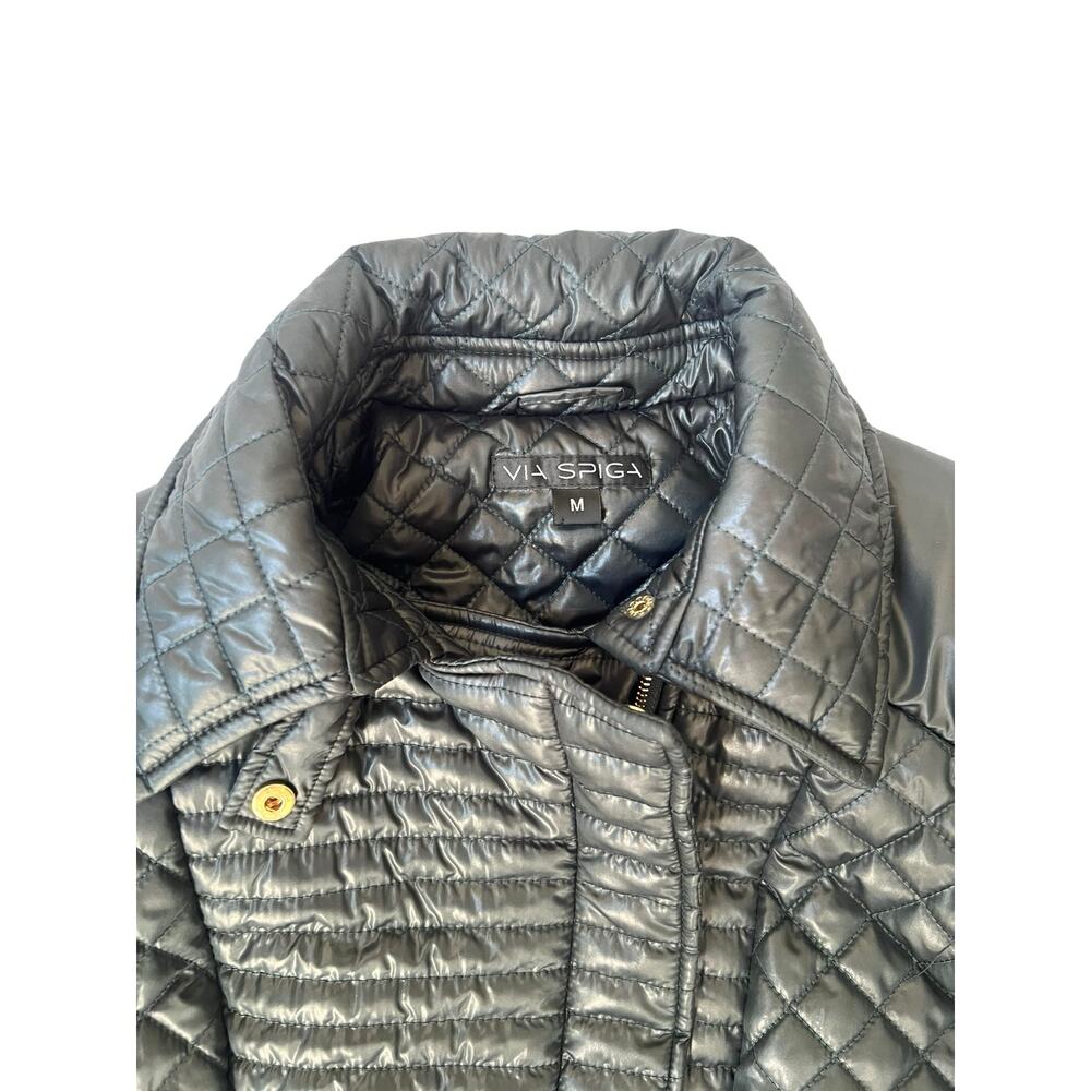 Via Spiga Women’s Evergreen Quilted Belted Coat Size M Gold Hardware - Picture 8 of 13